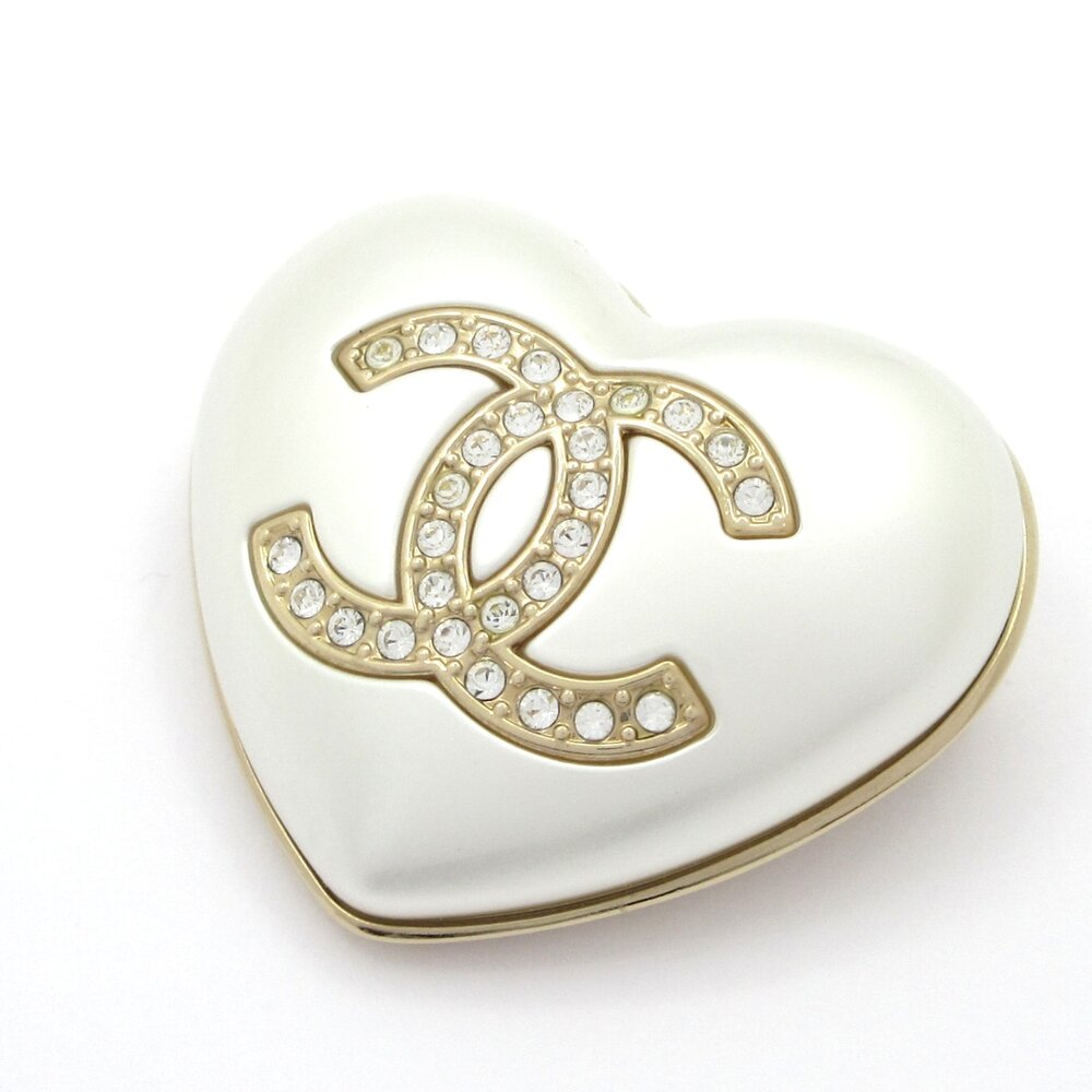 Chanel Brooch White Gold Faux Pearl Hardware Rhinestones